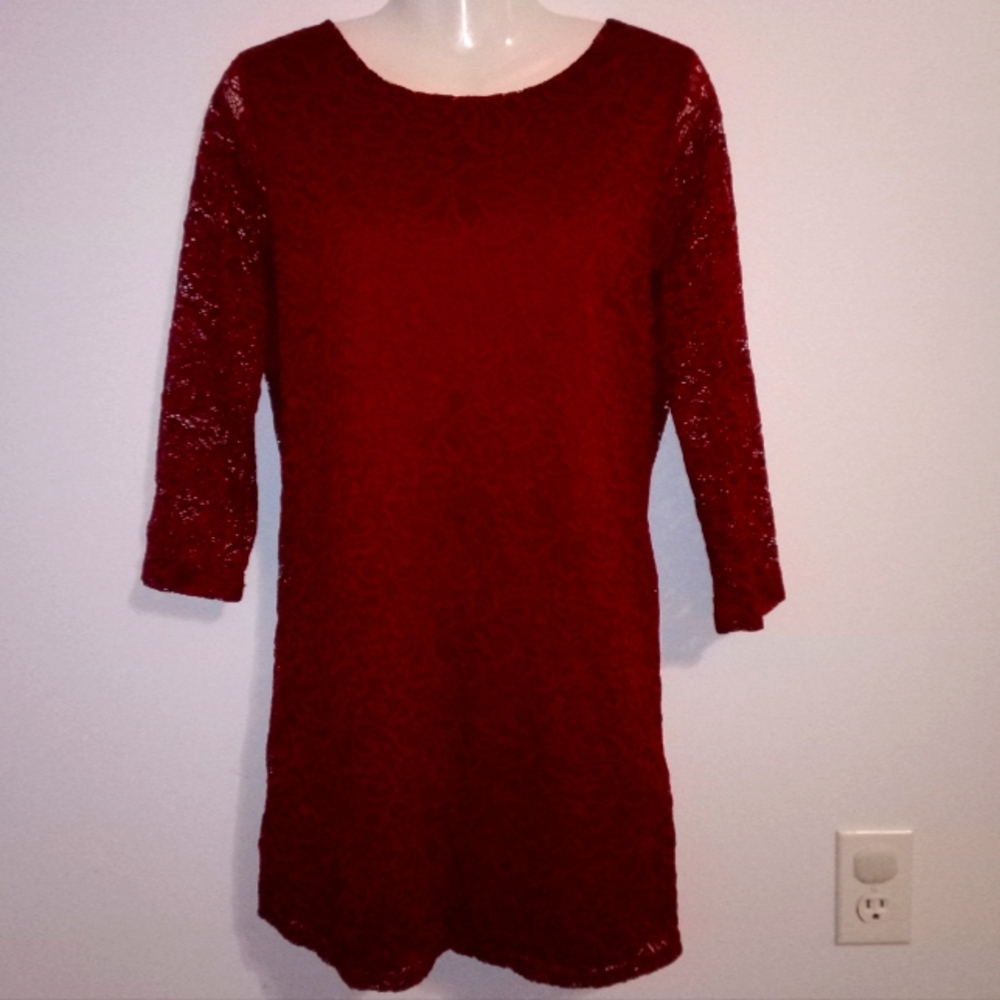 Maroon lace dress, 3/4 sleeves, size large